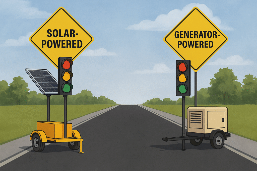 Cost comparison traffic control between solar-powered and generator-powered traffic signals