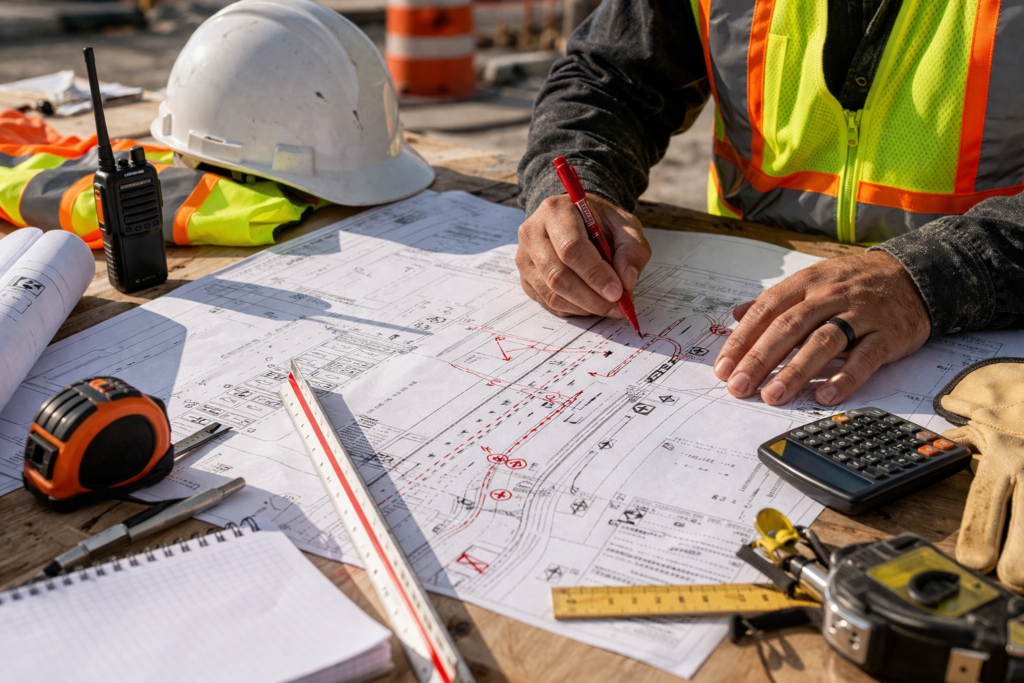 traffic control cost estimate planning using construction drawings and jobsite layout