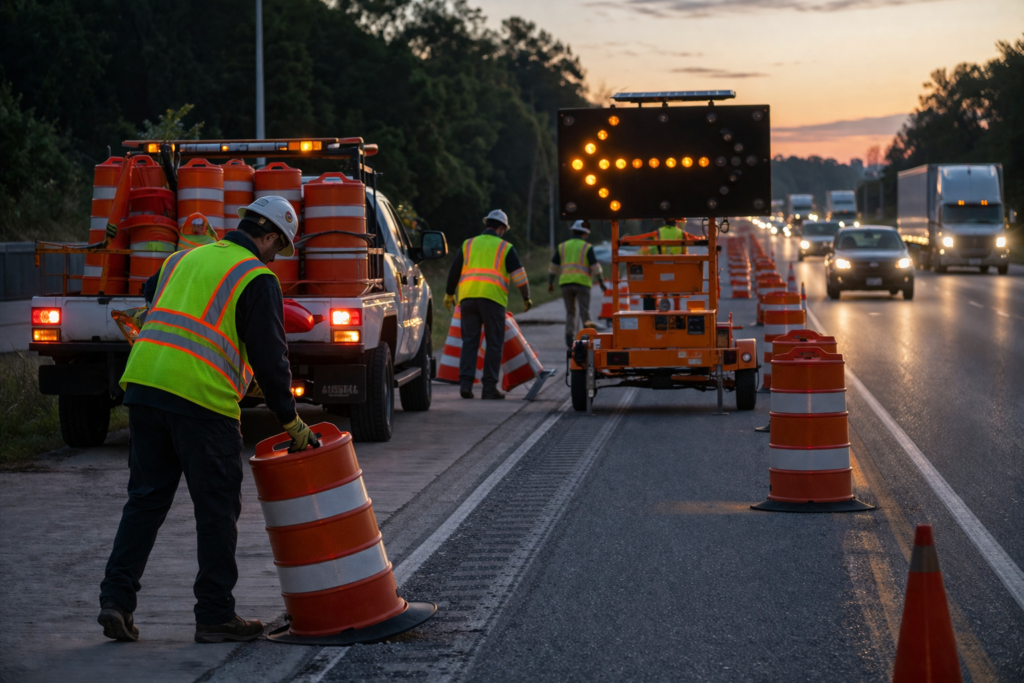 : traffic control cost estimate with portable traffic signal controlling one lane traffic flow
