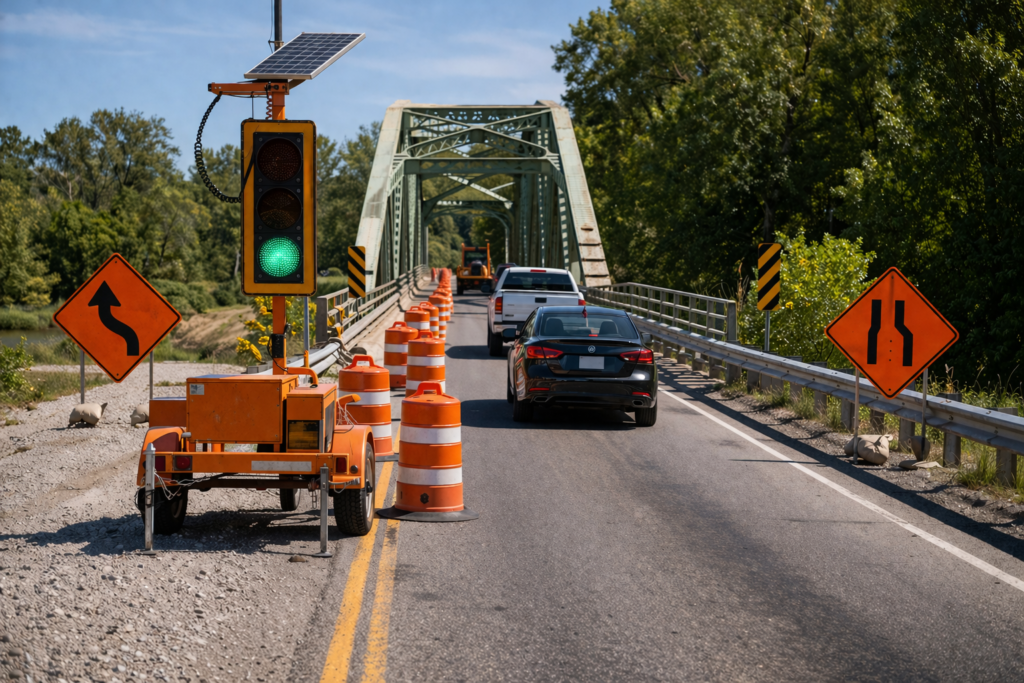 traffic control cost estimate including setup and teardown labor at a highway work zone