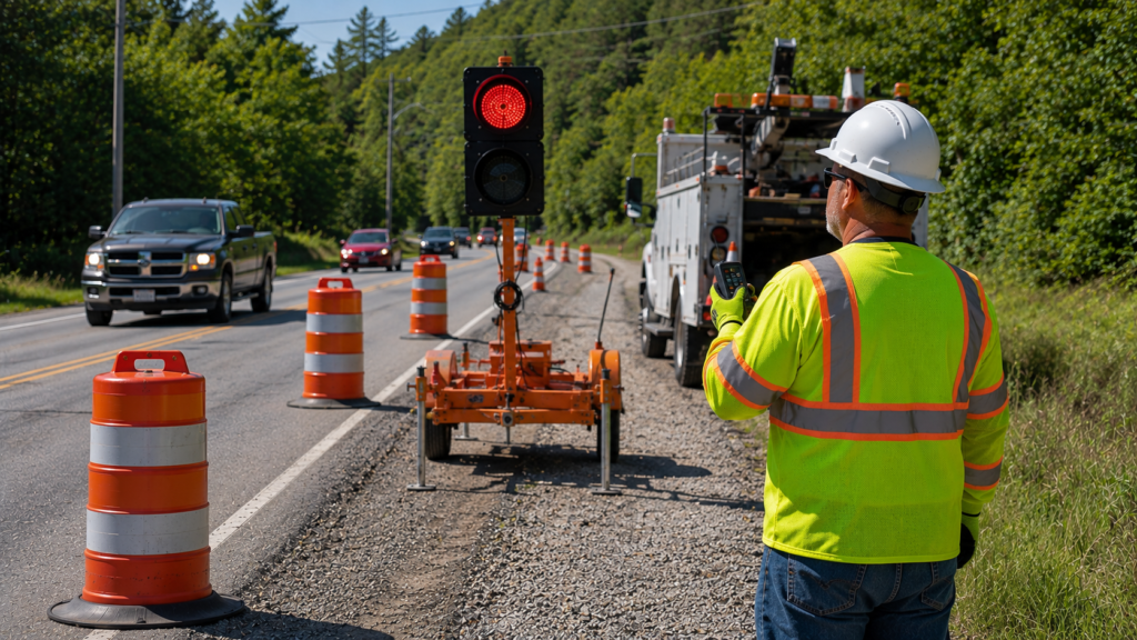 traffic control for utility work using AFAD equipment and roadside remote operation